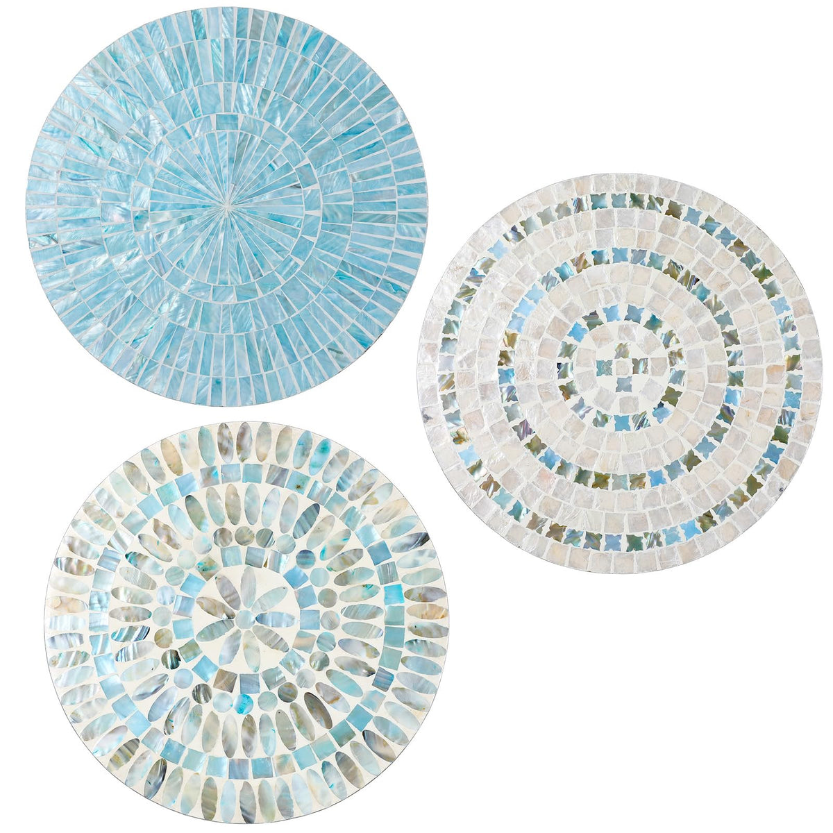 Tioncy 3 Pcs 11.8'' Blue Mother of Pearl Shell Plate Coastal Wall Art