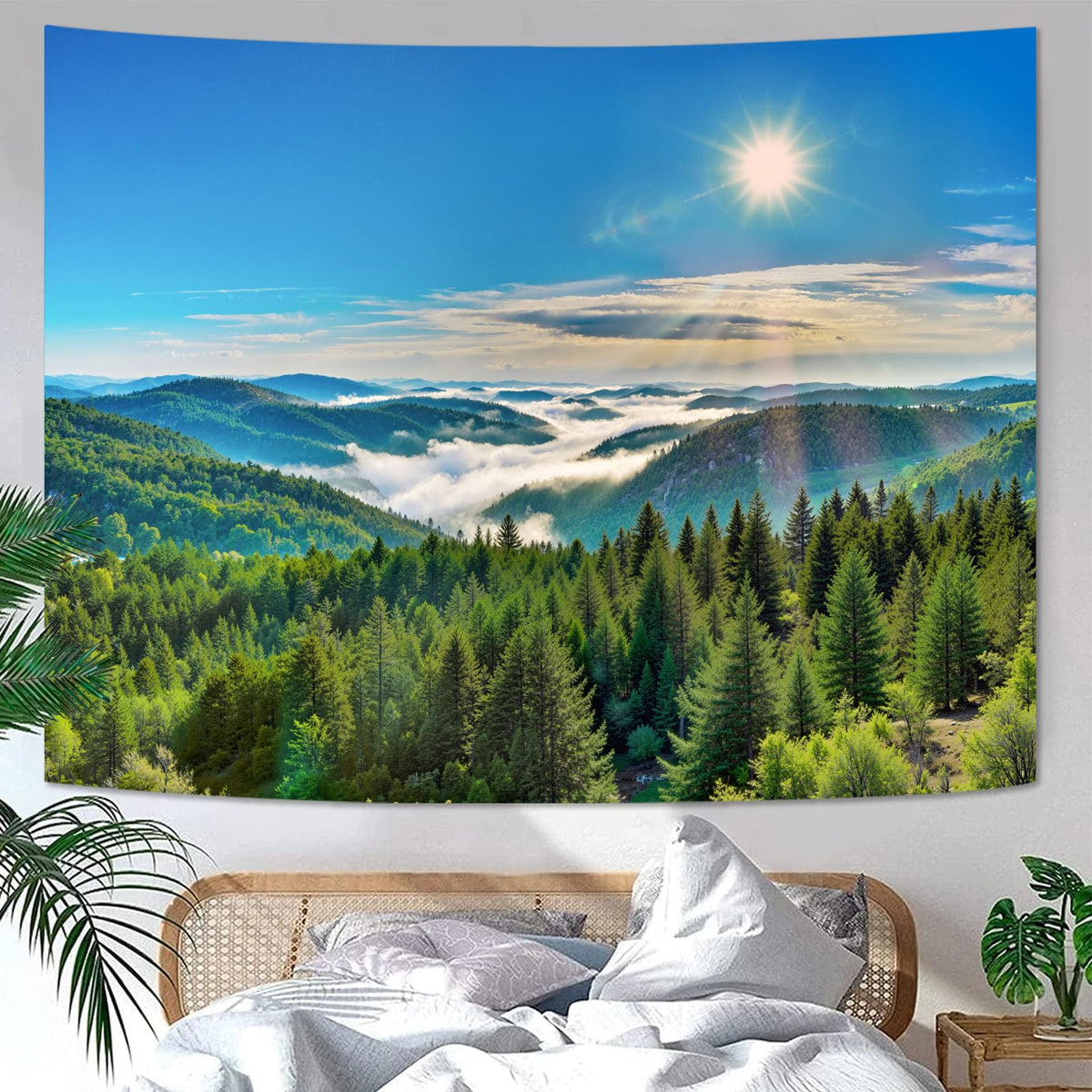 Zussun Nature Forest Tapestry Green Tree Wall Tapestry for Bedroom Aesthetic Plant Stream Pool Landscape Small Tapestries Wall Hanging for Dorm Living Room Decor 48 x 36 Inch