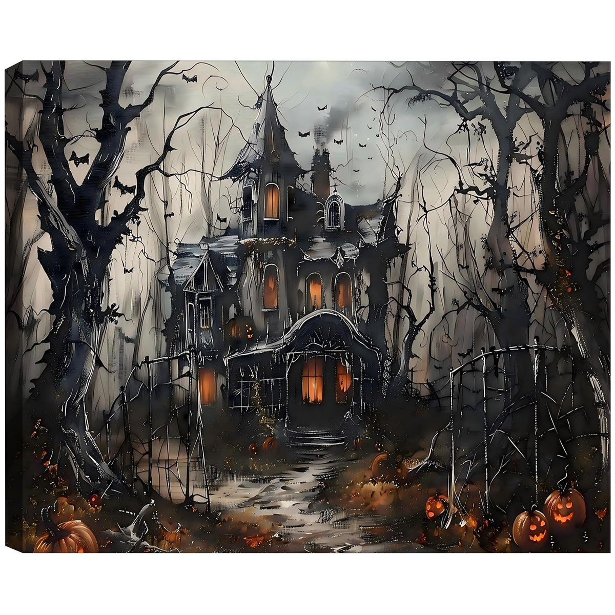 Framed Halloween Ghost Bathroom Canvas Wall Art 8x12 In, Funny Spooky Toilet Scene Canvas Prints Artwork, Dark Halloween Wall Decor Pictures for Office Home Decoration