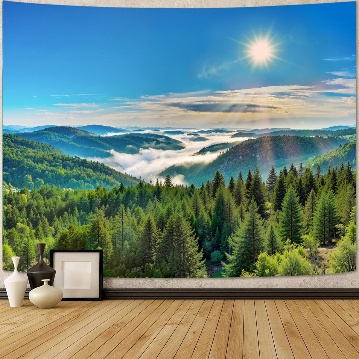 Zussun Nature Forest Tapestry Green Tree Wall Tapestry for Bedroom Aesthetic Plant Stream Pool Landscape Small Tapestries Wall Hanging for Dorm Living Room Decor 48 x 36 Inch