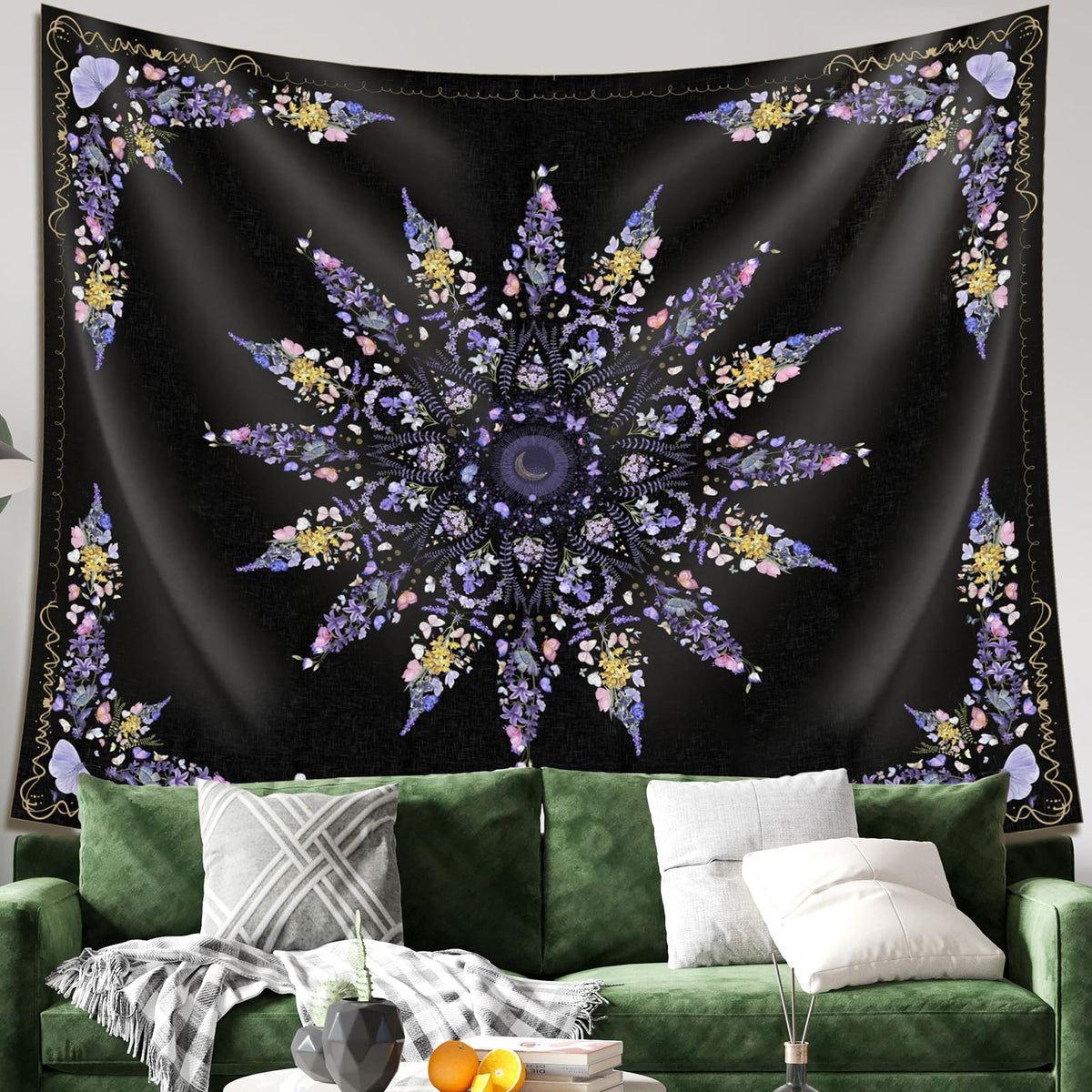 Damanse Floral Tapestry Wall Hanging Cute,Boho Wall Tapestry for Bedroom Aesthetic,Mandala Living Room Decor for Teen Girls (Flaxen, 78.7L x 59.8W)