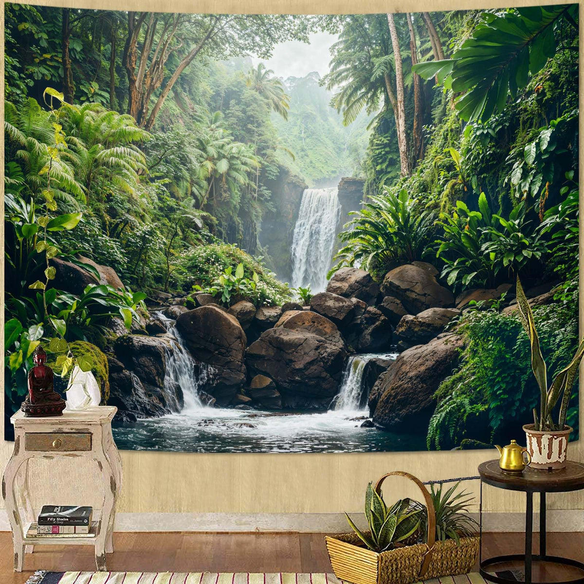 Zussun Nature Forest Tapestry Green Tree Wall Tapestry for Bedroom Aesthetic Plant Stream Pool Landscape Small Tapestries Wall Hanging for Dorm Living Room Decor 48 x 36 Inch