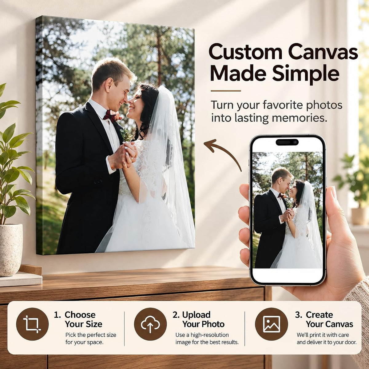 Custom Canvas Prints with Your Photo, Personalized Picture Wall Art 8x10in