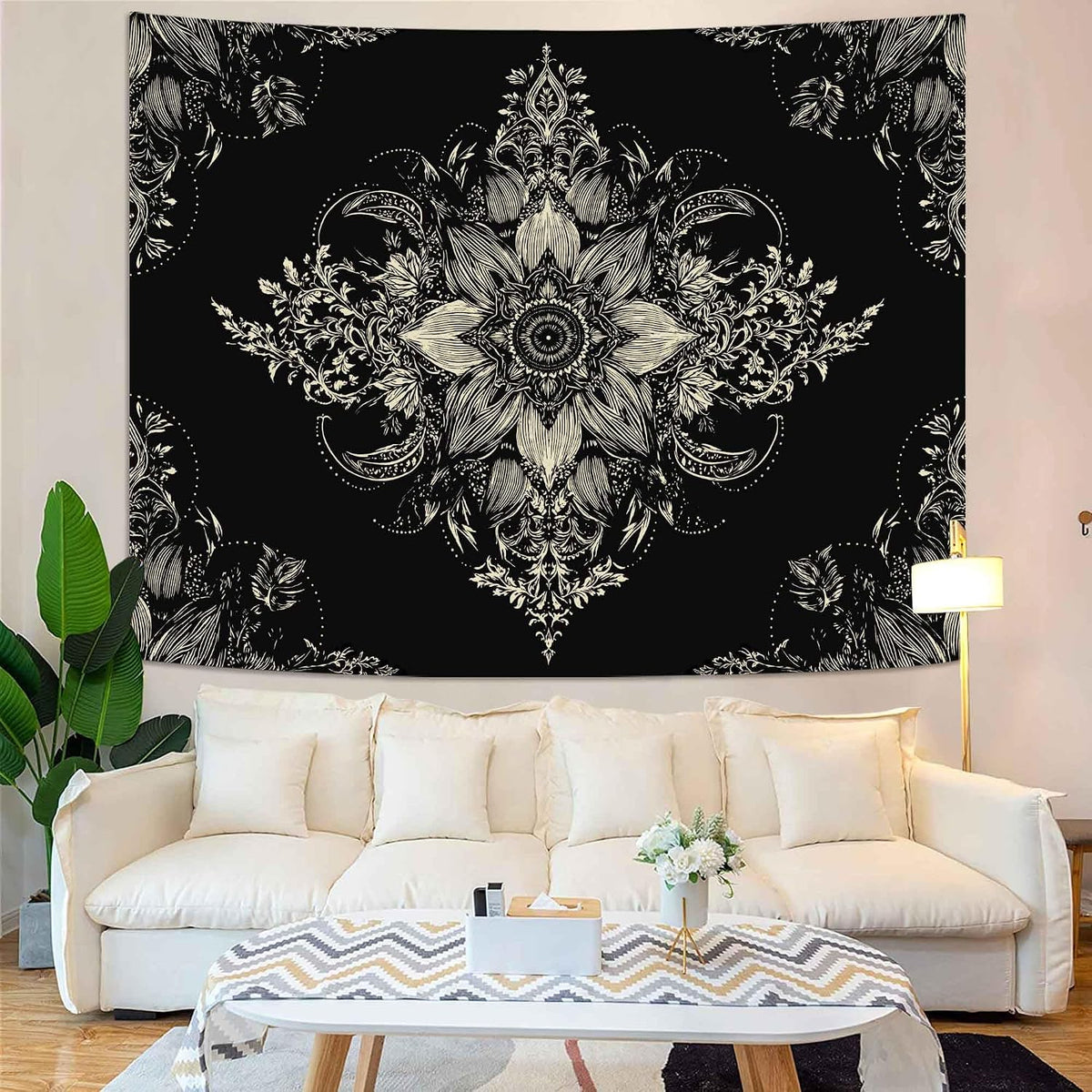 Lifeel Black and White Floral Tapestry, Boho Aesthetic Tapestries, Wall Hanging for Bedroom Living Room Dorm