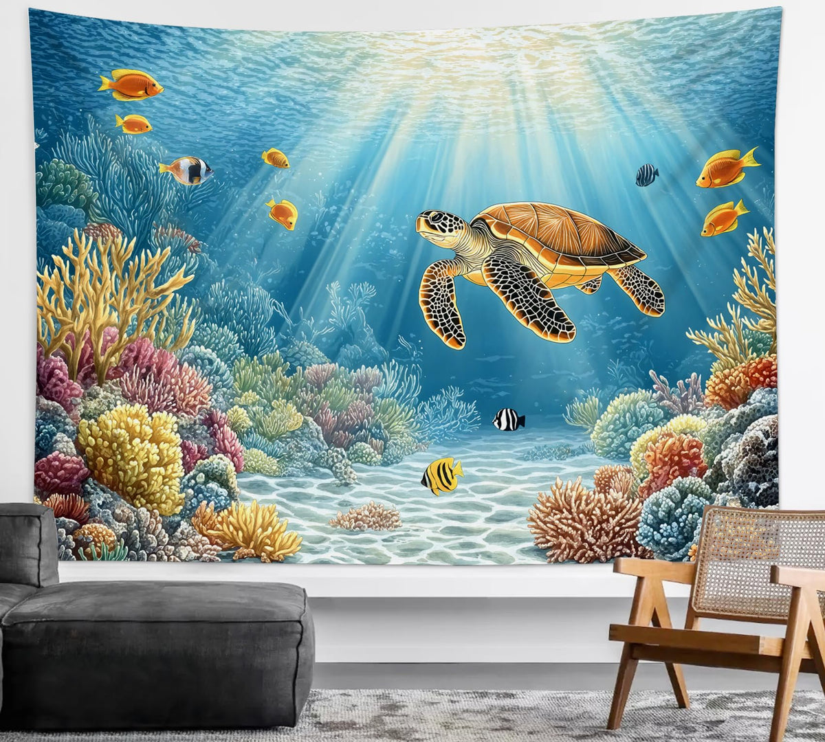HVEST Ocean Beach Tapestry Wall Hanging, Sunset Seabird and Beach with Grass Wall Tapestry Natural Landscape Tapestries for Bedroom Living Room Dorm Decoration, 60x40 Inches