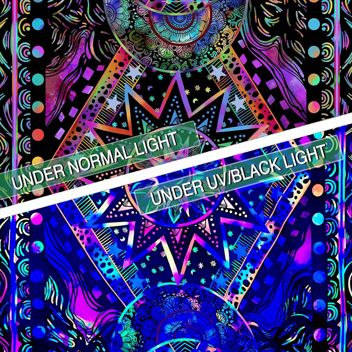 Blacklight Sun and Moon Tapestry Glow in The Dark Neon Hippie Bohemian Tapestries for Bedroom Aesthetic UV Reactive Purple Celestial Tie Dye Tapestry Wall Hanging for Living Room Dorm (40'' × 30'')