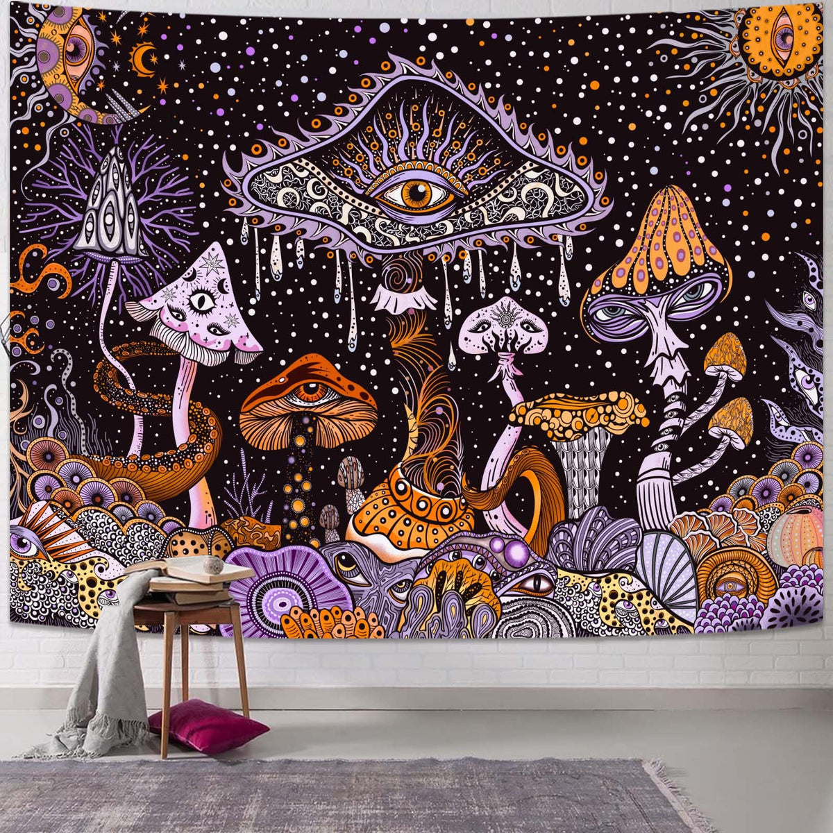 Yeoiat Mushroom Tapestry Hippie Tapestry for Bedroom Cute Tapestries Aesthetic Wall Tapestries Hanging for Bedroom Dorm Living Room (Mushroom, 36.00" X 48.00")
