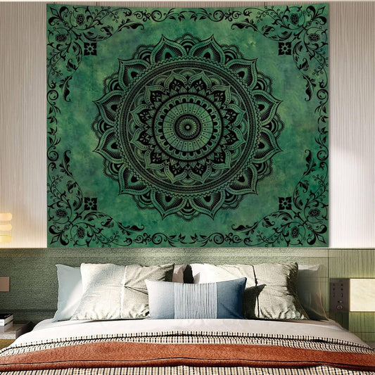 Tichgeim Green Hippie Tapestry Wall Hanging, Large Boho Mandala Tapestries