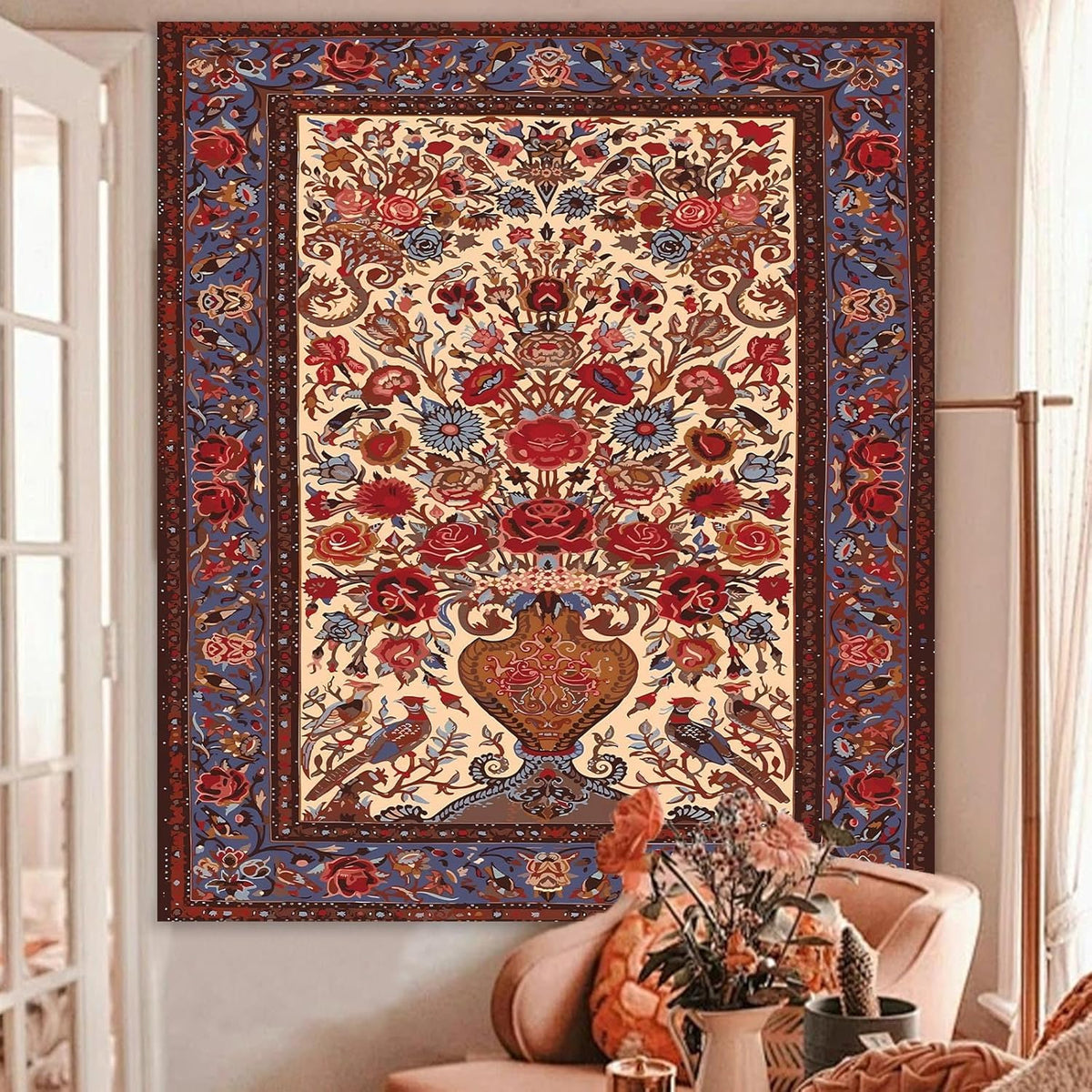 Pink Mandala Tapestry for Bedroom Aesthetic, Boho Art Large Wall Hanging
