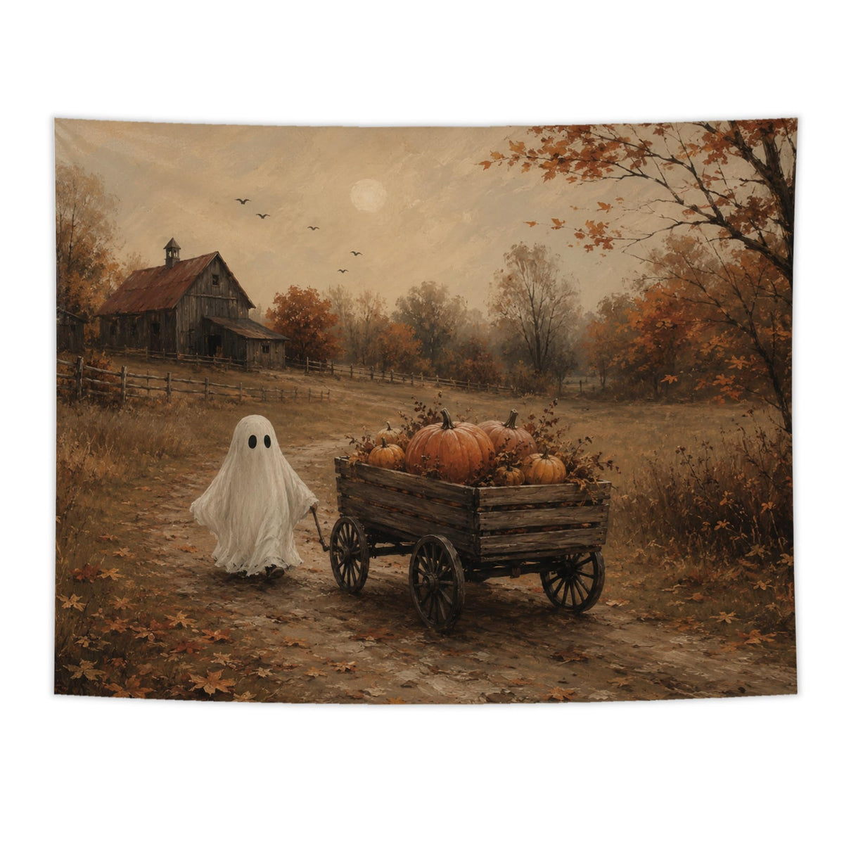NATSUNO Halloween Tapestry, Halloween Spooky Ghost Wall Tapestry for Bedroom, Whimsical Enchanted Forest Flower Ghost Tapestries Wall Hanging for Home Living Room Decor, 50x60 Inches