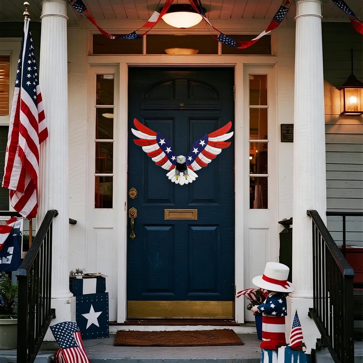 Adroiteet American Eagle 250th Patriotic decorations, Independence Day 4th of July Decoration Metal Wall Art, American Flag Bald Eagle Hanging Sculpture, Large Handmade Centerpiece for Indoor Bedroom Office Outdoor 23.6" x 14"