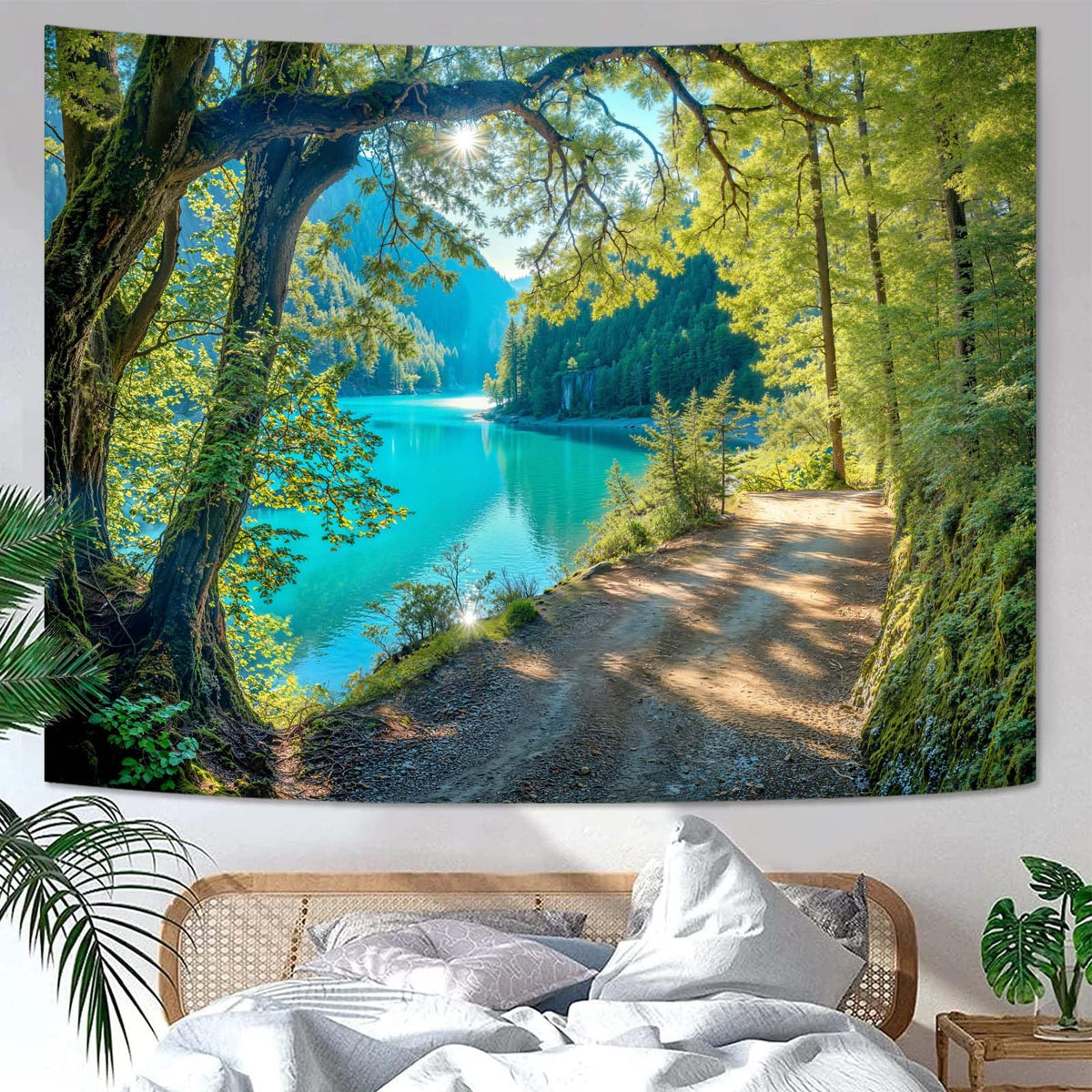 Zussun Nature Forest Tapestry Green Tree Wall Tapestry for Bedroom Aesthetic Plant Stream Pool Landscape Small Tapestries Wall Hanging for Dorm Living Room Decor 48 x 36 Inch