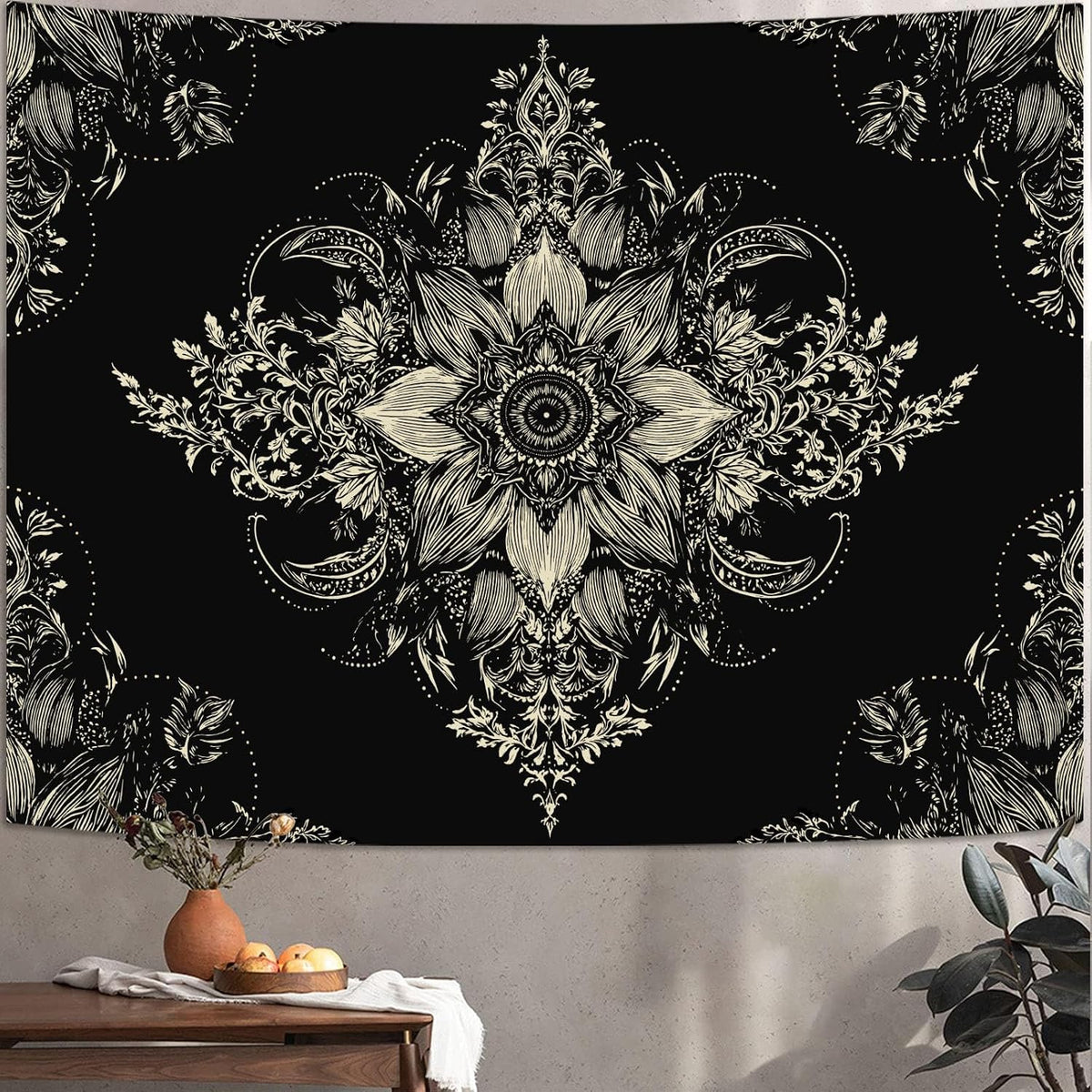 Lifeel Black and White Floral Tapestry, Boho Aesthetic Tapestries, Wall Hanging for Bedroom Living Room Dorm