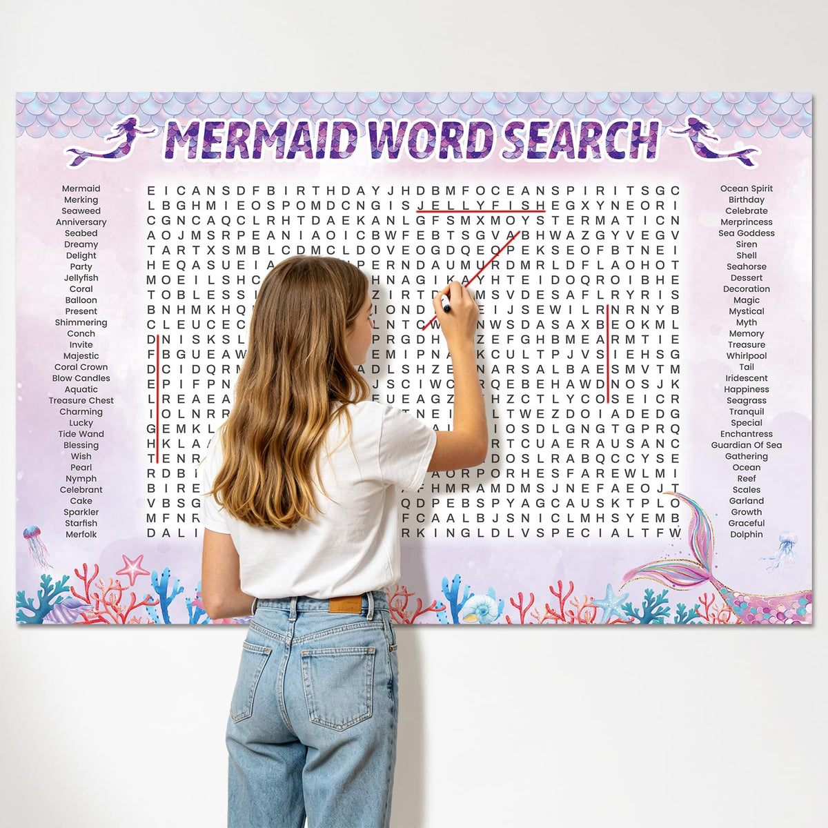 WBCPATY Giant Thanksgiving Word Search Poster, 53" X 36" Jumbo Holiday Word Find Wall Poster, Wall Game with 64 Words for Family Holiday Party Activity