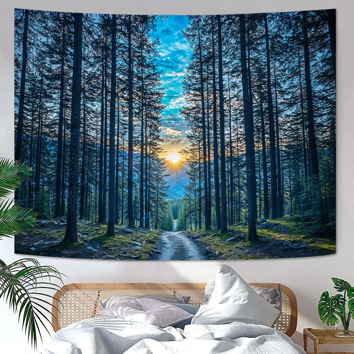 Zussun Nature Forest Tapestry Green Tree Wall Tapestry for Bedroom Aesthetic Plant Stream Pool Landscape Small Tapestries Wall Hanging for Dorm Living Room Decor 48 x 36 Inch