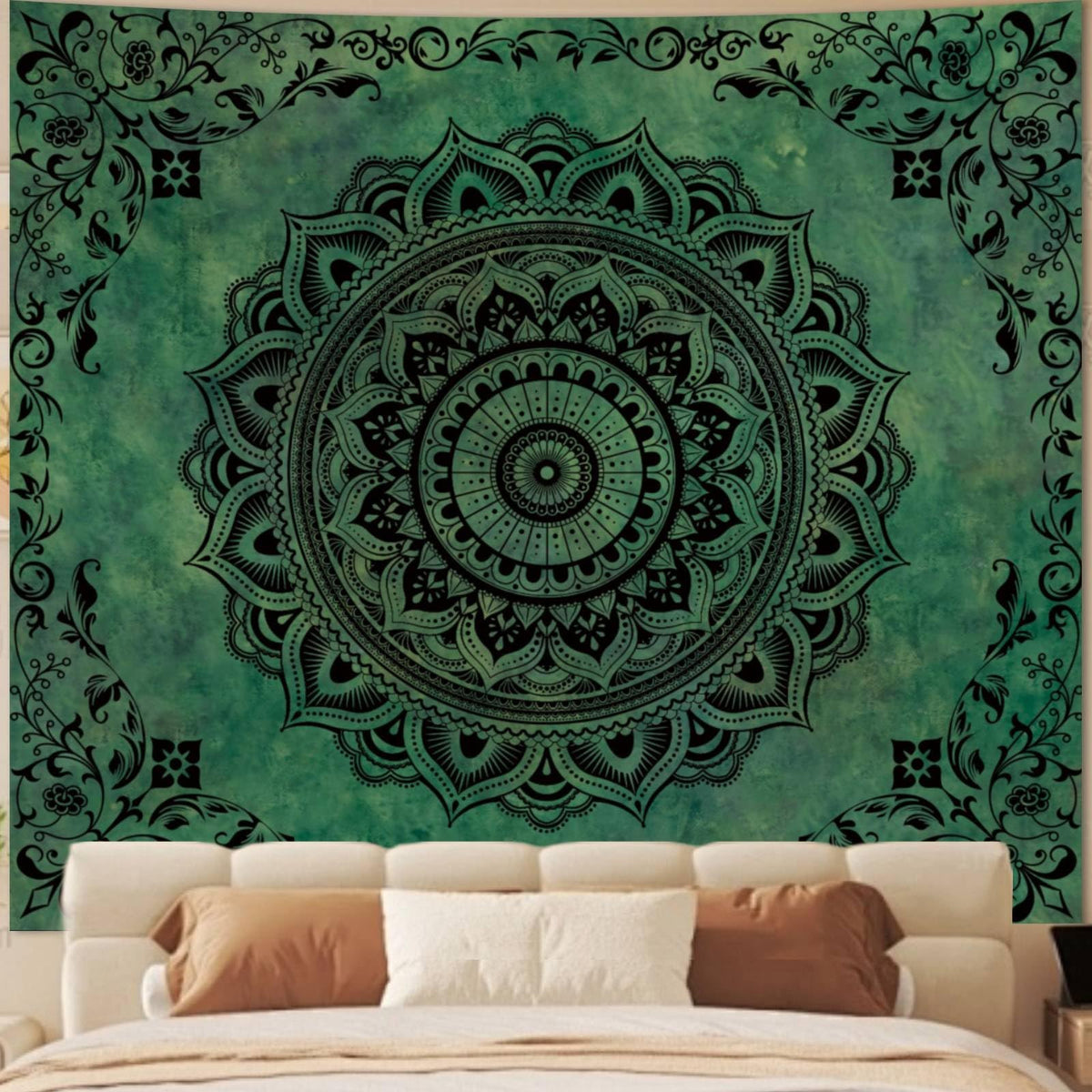 Tichgeim Green Hippie Tapestry Wall Hanging, Large Boho Mandala Tapestries
