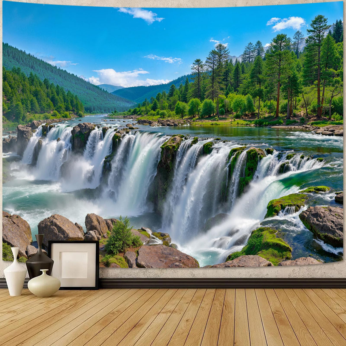 Zussun Nature Forest Tapestry Green Tree Wall Tapestry for Bedroom Aesthetic Plant Stream Pool Landscape Small Tapestries Wall Hanging for Dorm Living Room Decor 48 x 36 Inch