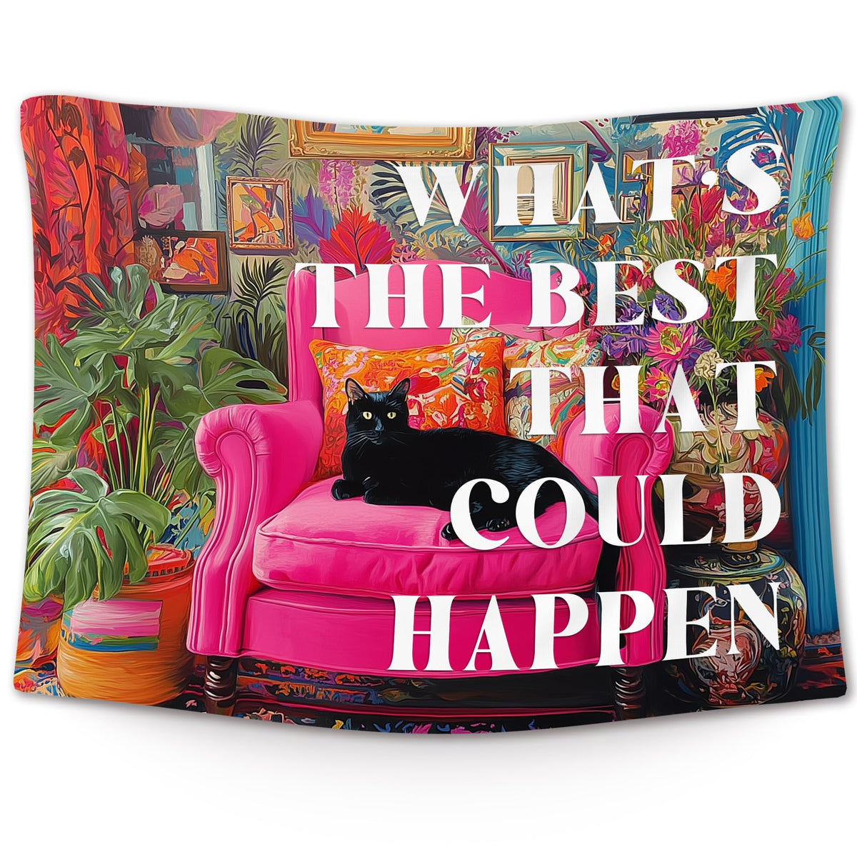 XLDLIOO Preppy Leopard Disco Classroom Tapestry, What's The Best That Could Happen, Retro Maximalist Tapestry Hanging for Girly Room Bedroom, Groovy Tapestries Wall Decor Art for Teen Girls Dorm 50x60in