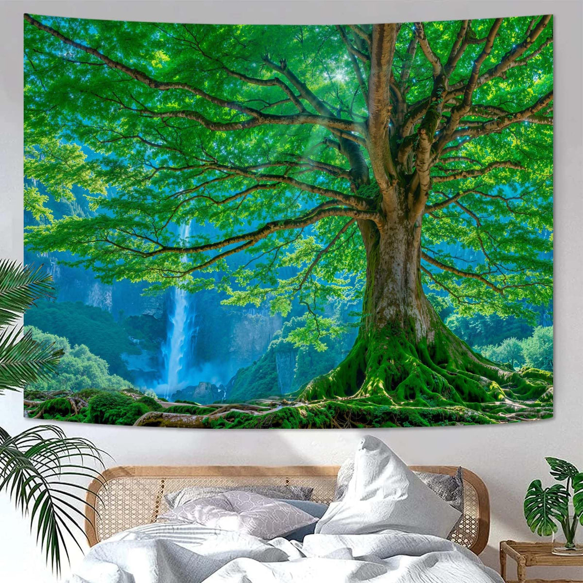 Zussun Nature Forest Tapestry Green Tree Wall Tapestry for Bedroom Aesthetic Plant Stream Pool Landscape Small Tapestries Wall Hanging for Dorm Living Room Decor 48 x 36 Inch
