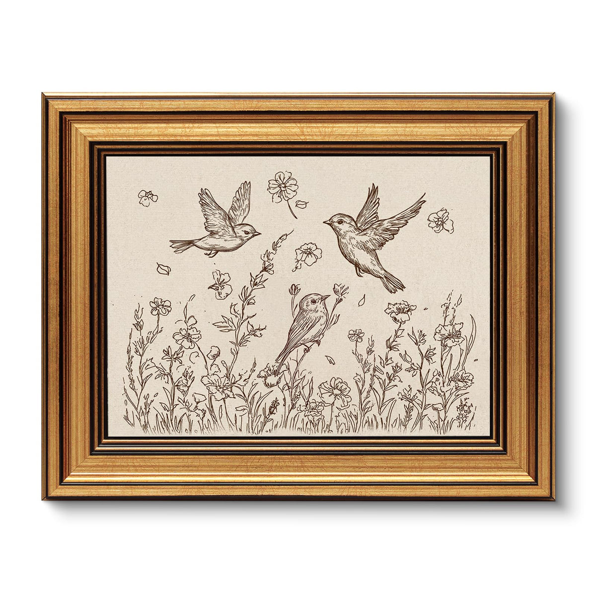 VIYYIEA Vintage Gold Framed Wall Art – Hummingbird Sketch Prints, 8x10 IN