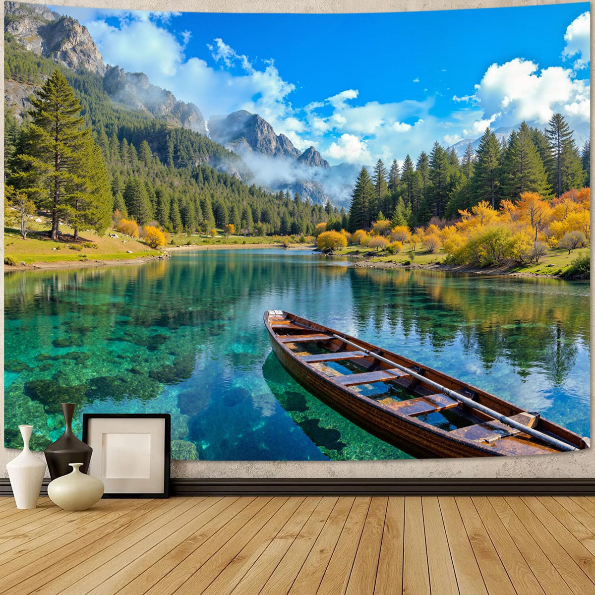 Zussun Nature Forest Tapestry Green Tree Wall Tapestry for Bedroom Aesthetic Plant Stream Pool Landscape Small Tapestries Wall Hanging for Dorm Living Room Decor 48 x 36 Inch