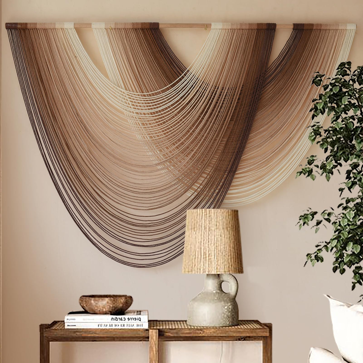 Macrame Wall Hanging Boho Tapestry Dip Dyed Ombre Moss Green 57"W*39"L