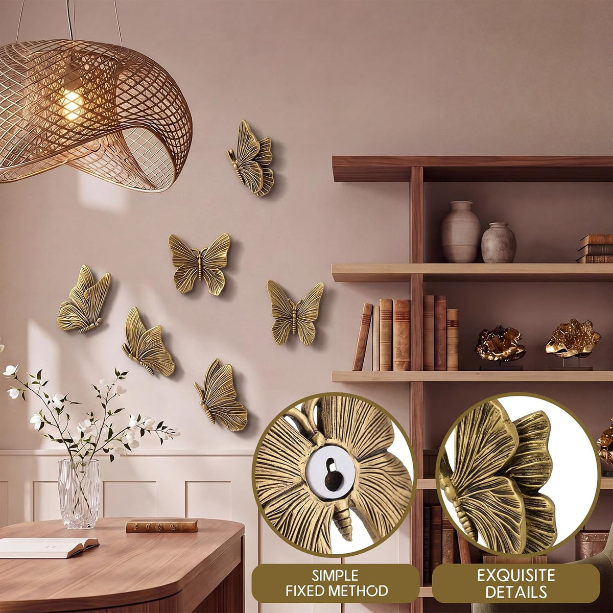 Yerliker 6 Pcs Antique Gold 3D Butterfly Wall Decor, Resin