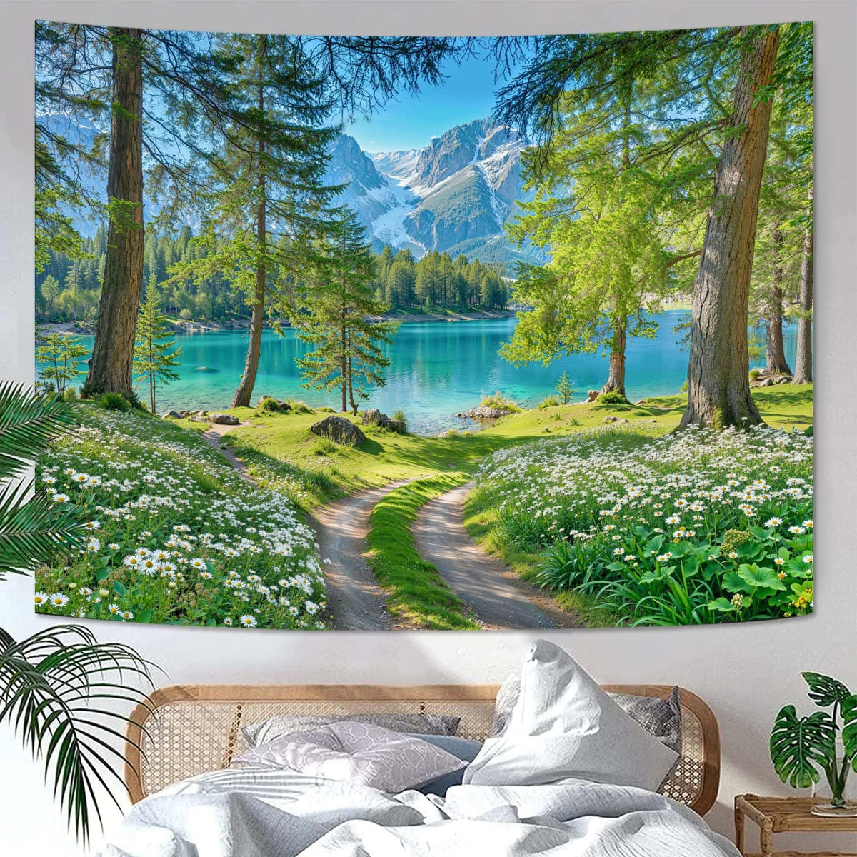 Zussun Nature Forest Tapestry Green Tree Wall Tapestry for Bedroom Aesthetic Plant Stream Pool Landscape Small Tapestries Wall Hanging for Dorm Living Room Decor 48 x 36 Inch