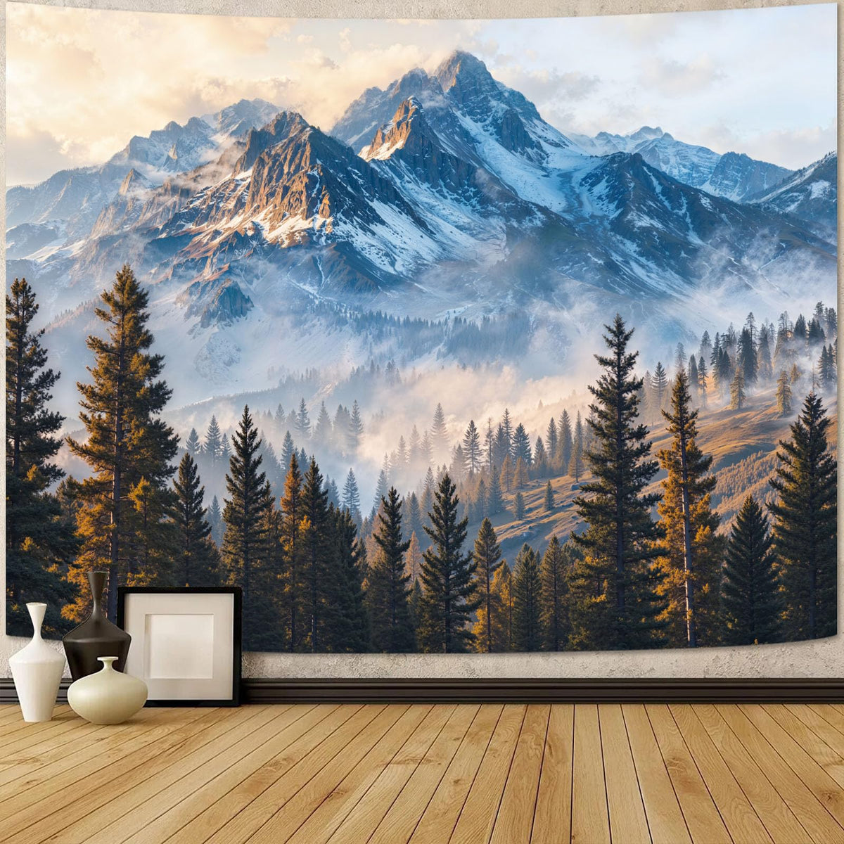 Zussun Nature Forest Tapestry Green Tree Wall Tapestry for Bedroom Aesthetic Plant Stream Pool Landscape Small Tapestries Wall Hanging for Dorm Living Room Decor 48 x 36 Inch