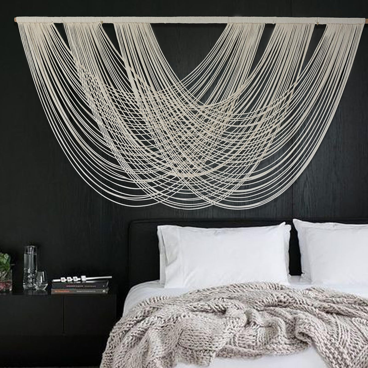 Macrame Wall Hanging Boho Tapestry Dip Dyed Ombre Moss Green 57"W*39"L