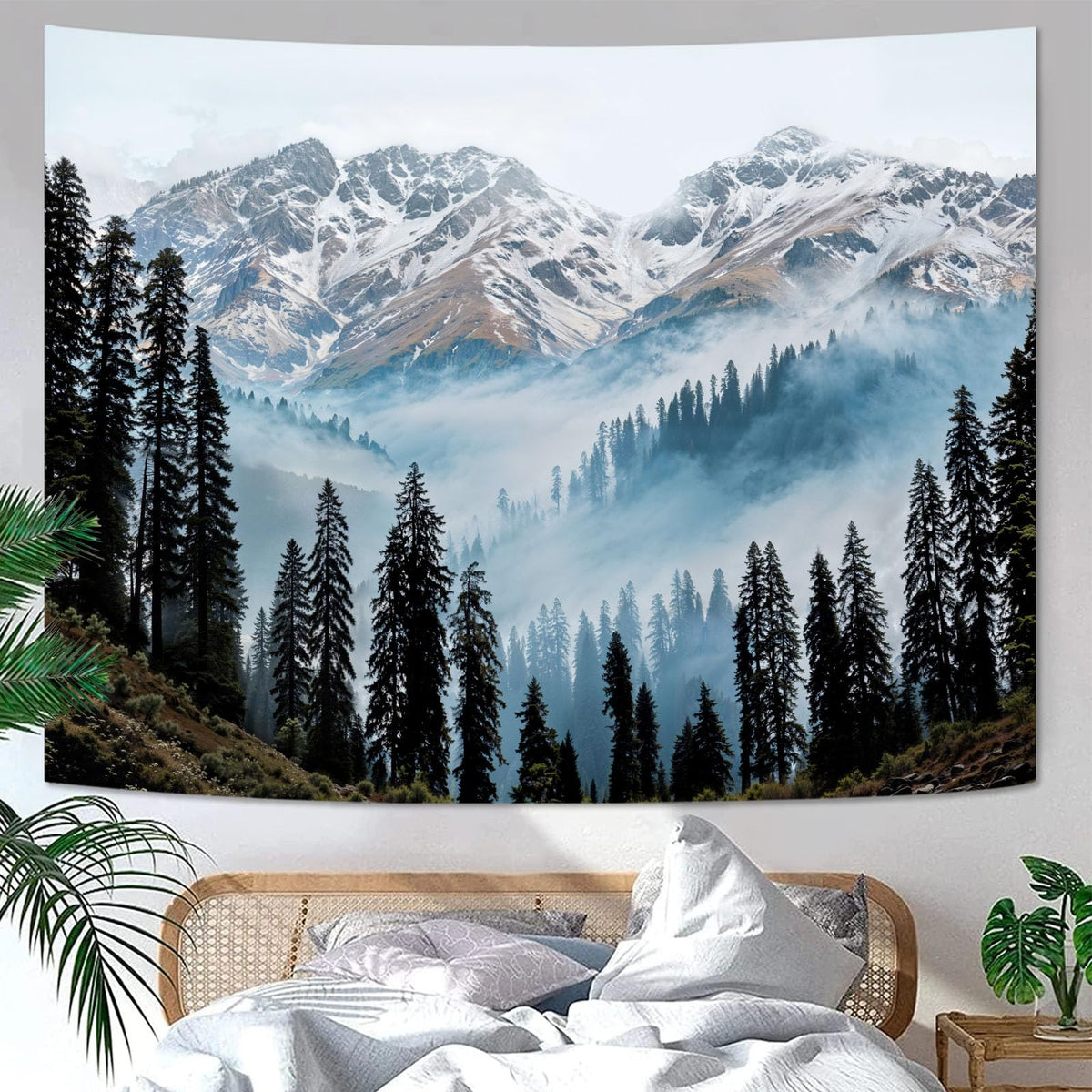 Zussun Nature Forest Tapestry Green Tree Wall Tapestry for Bedroom Aesthetic Plant Stream Pool Landscape Small Tapestries Wall Hanging for Dorm Living Room Decor 48 x 36 Inch