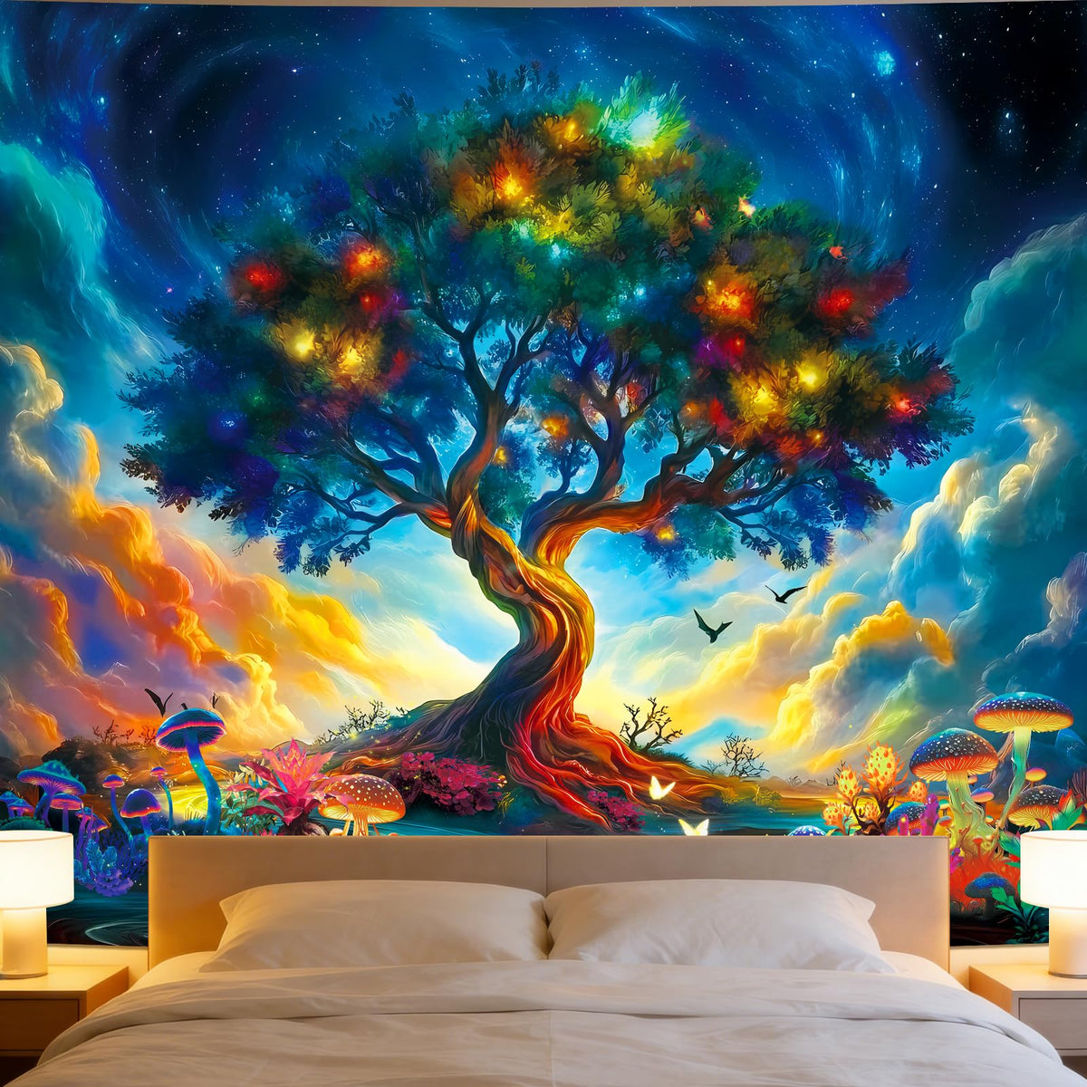Apdidl Space Ceiling Tapestry for Bedroom, Galaxy Forest Large Wall Hanging