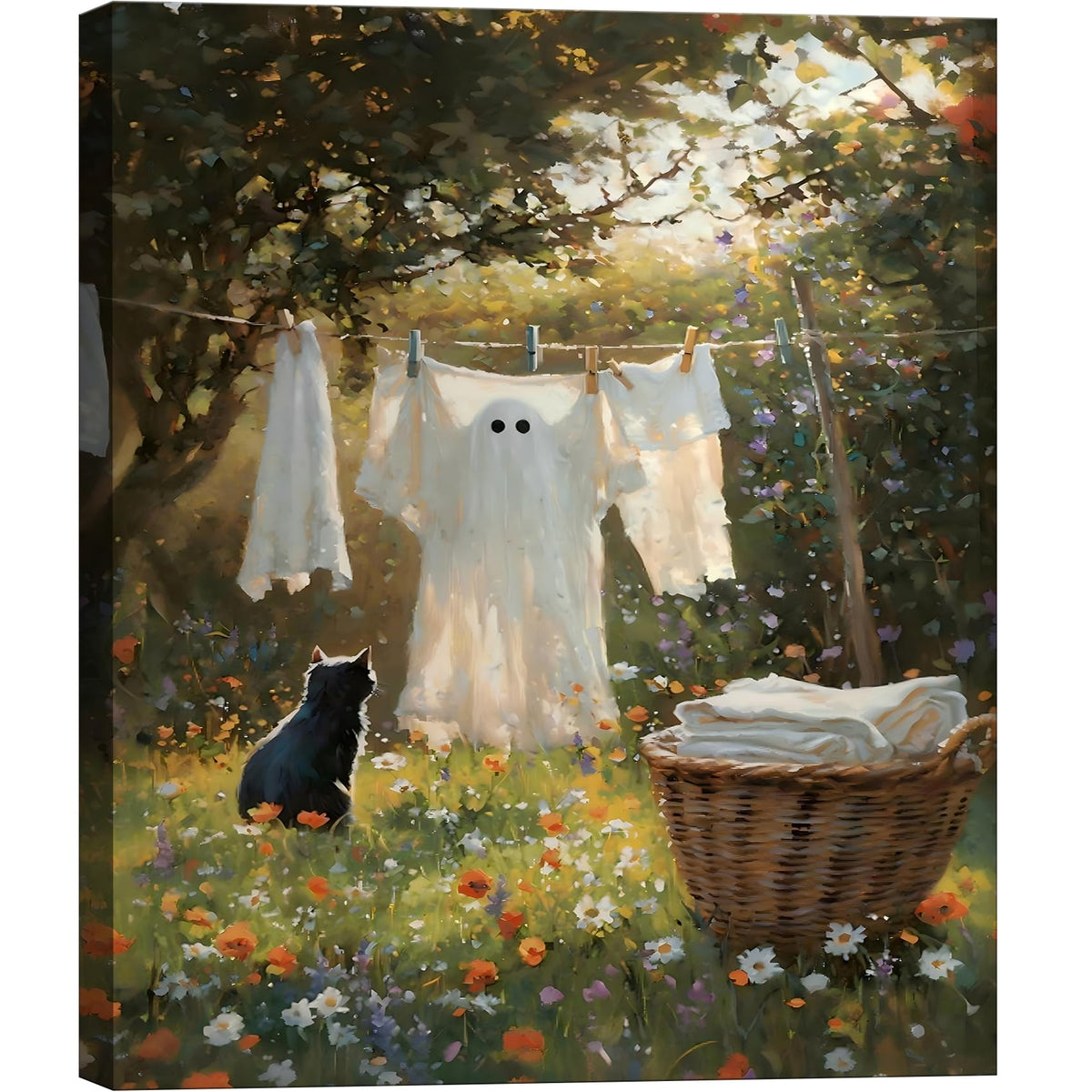 Framed Halloween Ghost Bathroom Canvas Wall Art 8x12 In, Funny Spooky Toilet Scene Canvas Prints Artwork, Dark Halloween Wall Decor Pictures for Office Home Decoration