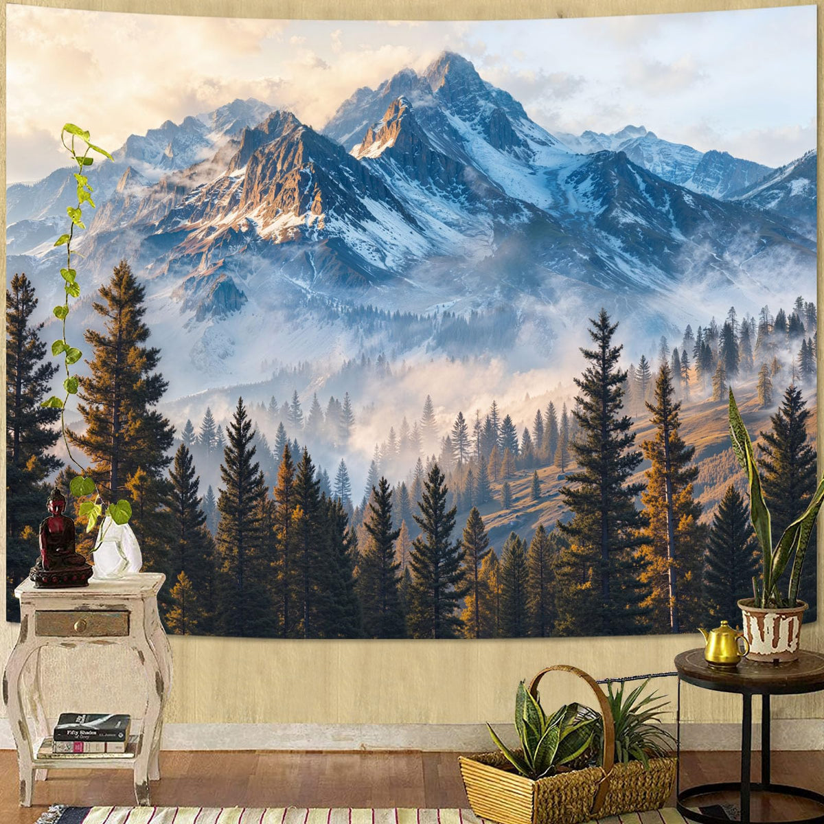 Zussun Nature Forest Tapestry Green Tree Wall Tapestry for Bedroom Aesthetic Plant Stream Pool Landscape Small Tapestries Wall Hanging for Dorm Living Room Decor 48 x 36 Inch