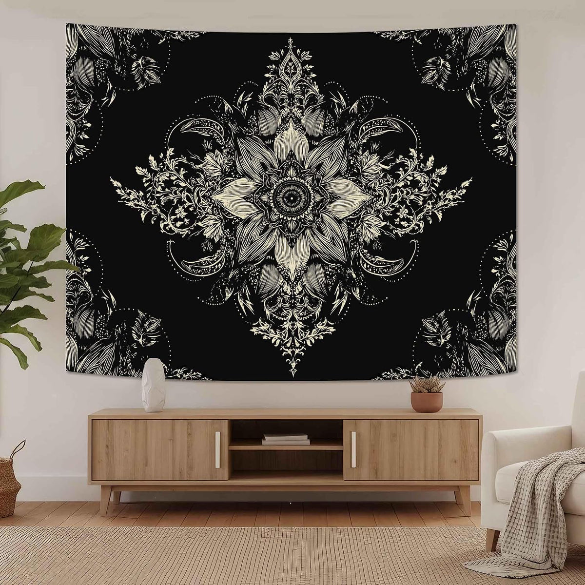 Lifeel Black and White Floral Tapestry, Boho Aesthetic Tapestries, Wall Hanging for Bedroom Living Room Dorm