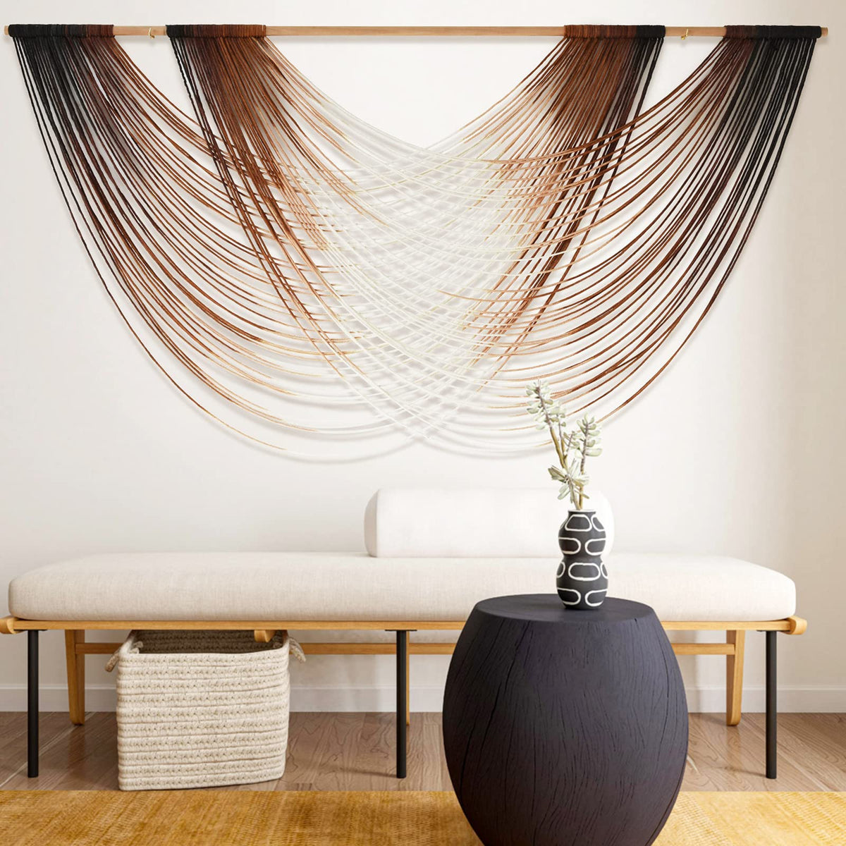Macrame Wall Hanging Boho Tapestry Dip Dyed Ombre Moss Green 57"W*39"L