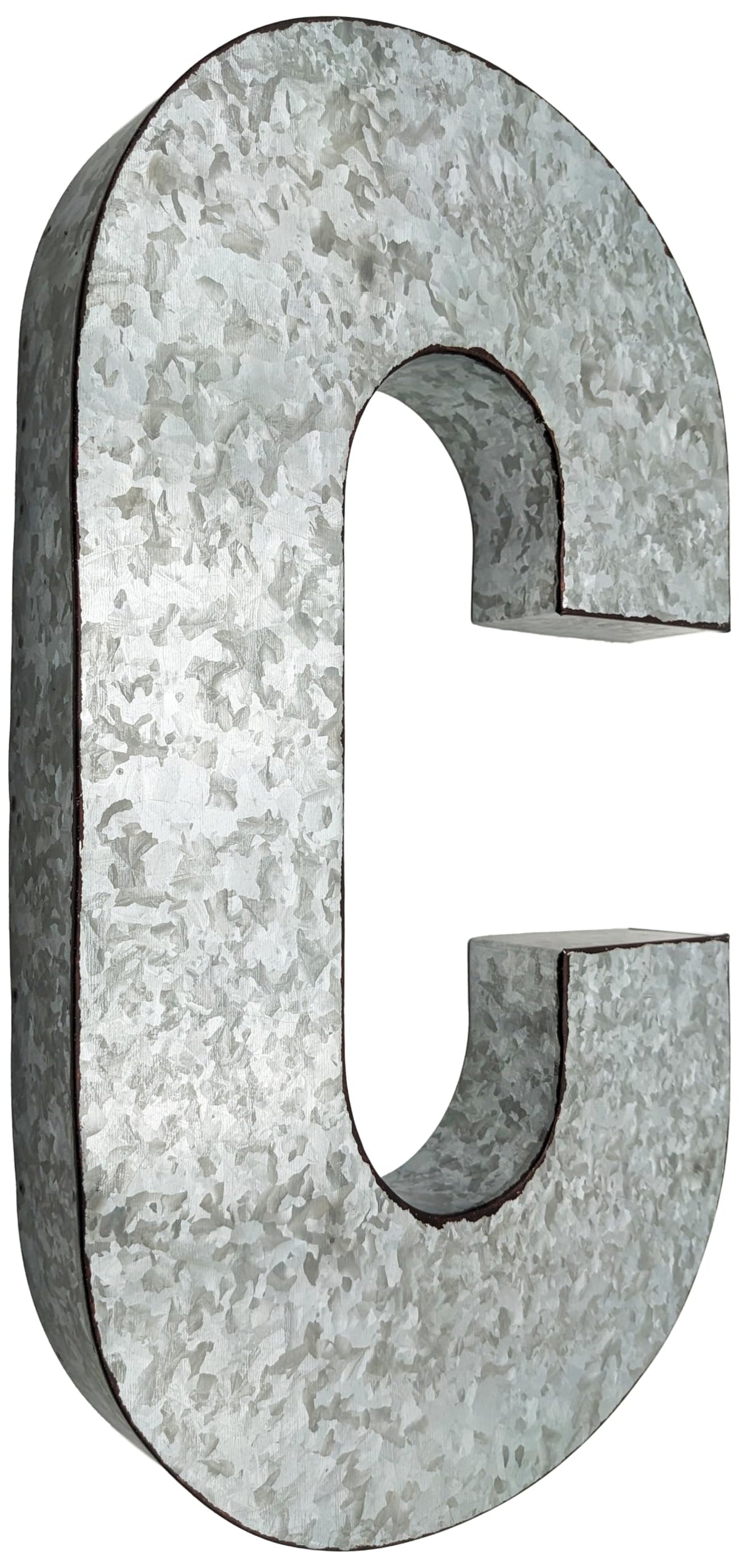 SciencePurchase 20" Metal Letter C Wall Decor, Silver with Rusted Edges, Galvanized Wall Mountable Decoration for Country, Mid-Century, or Farmhouse Themed Room or Event