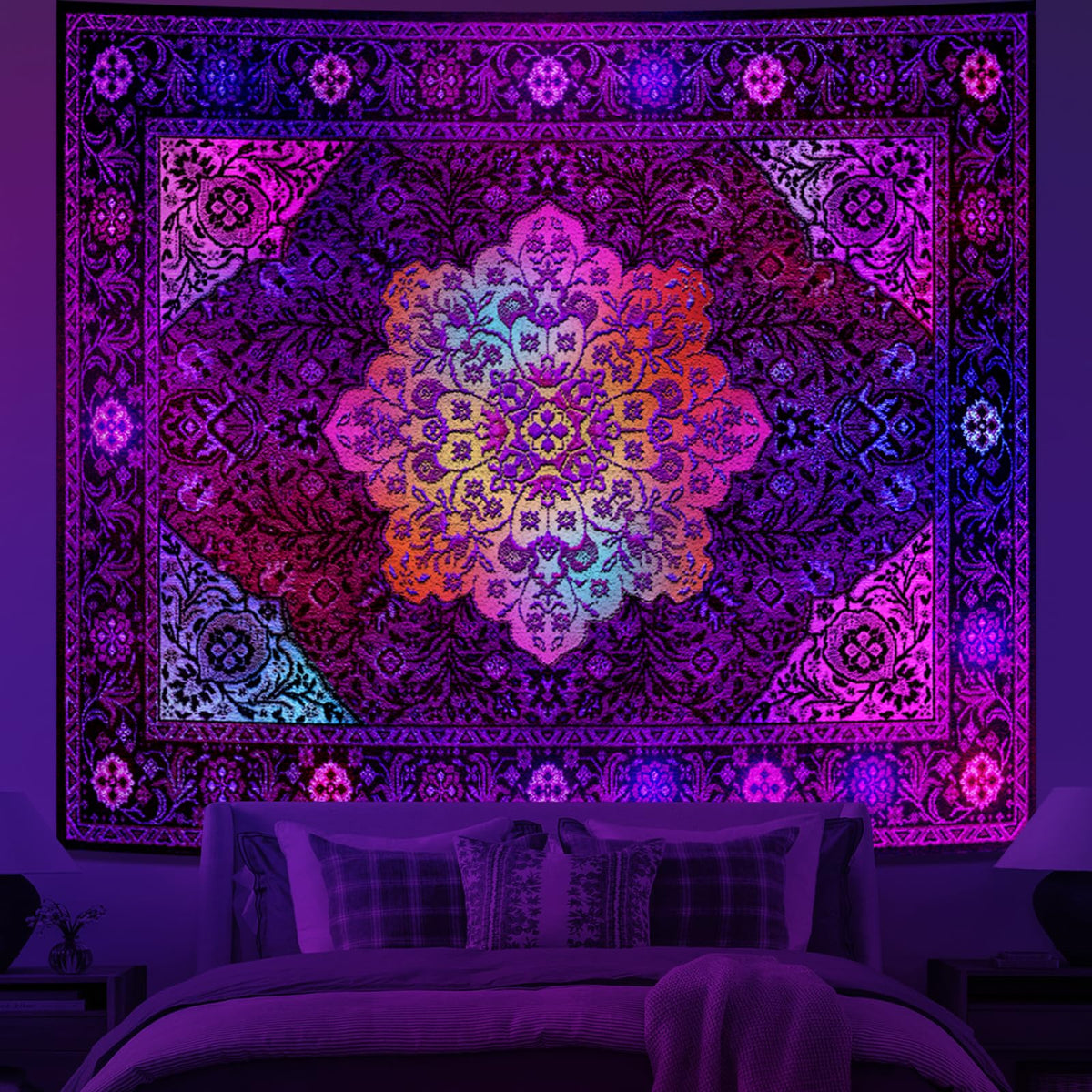 Tichgeim Green Hippie Tapestry Wall Hanging, Large Boho Mandala Tapestries