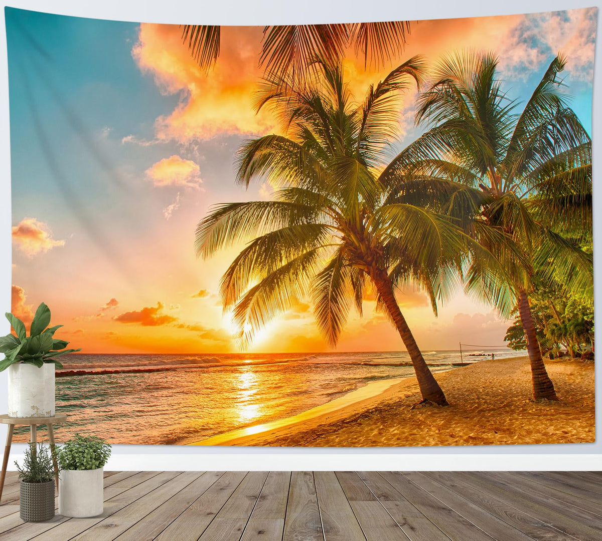 HVEST Ocean Beach Tapestry Wall Hanging, Sunset Seabird and Beach with Grass Wall Tapestry Natural Landscape Tapestries for Bedroom Living Room Dorm Decoration, 60x40 Inches