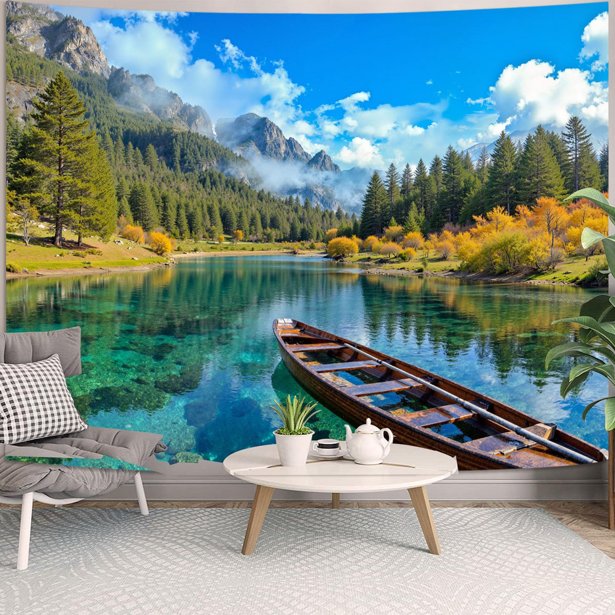 Zussun Nature Forest Tapestry Green Tree Wall Tapestry for Bedroom Aesthetic Plant Stream Pool Landscape Small Tapestries Wall Hanging for Dorm Living Room Decor 48 x 36 Inch
