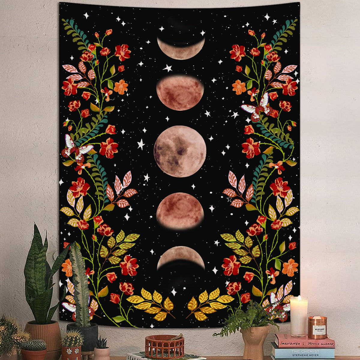 Lifeel Black and White Floral Tapestry, Boho Aesthetic Tapestries, Wall Hanging for Bedroom Living Room Dorm