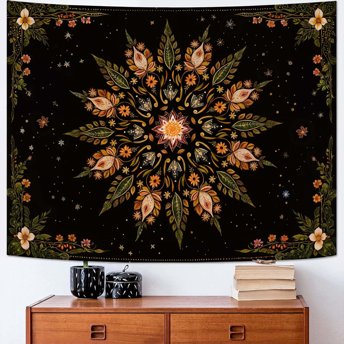 Fowocu Boho Floral Mandala Tapestry Wall Hanging Bohemian Flower Medallion Tapestry Aesthetic Beige Brown Hippie Indian Small Tapestries for Bedroom Living Room Dorm Decor 40 x 30 Inch
