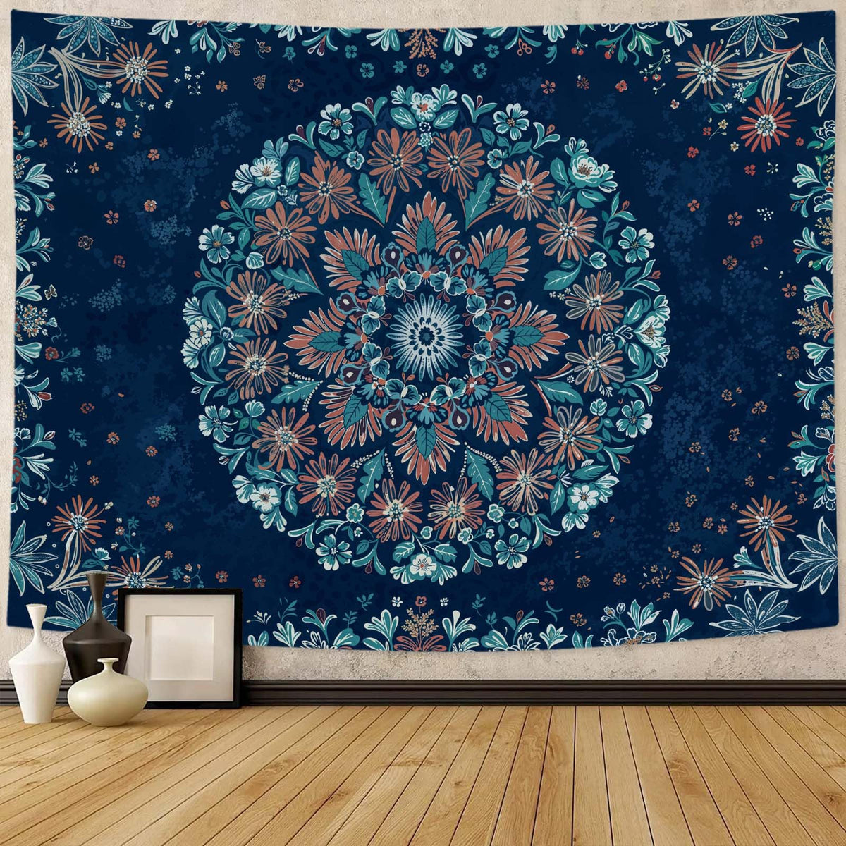 Fowocu Boho Floral Mandala Tapestry Wall Hanging Bohemian Flower Medallion Tapestry Aesthetic Beige Brown Hippie Indian Small Tapestries for Bedroom Living Room Dorm Decor 40 x 30 Inch