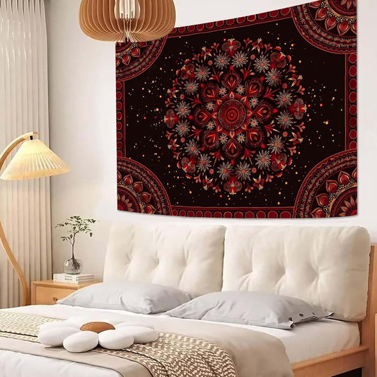 Accnicc Boho Mandala Tapestry Wall Hanging Hippie Bohemian Floral Flower Medallion Tapestry Aesthetic Small Vintage Black Red Indian Tapestries for Bedroom Living Room Dorm Decor 48 x 36 Inch
