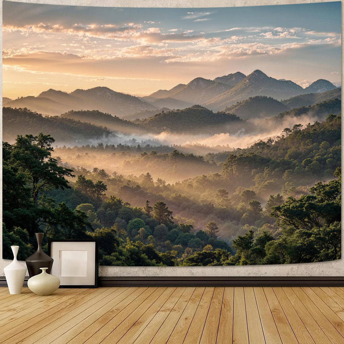 Zussun Nature Forest Tapestry Green Tree Wall Tapestry for Bedroom Aesthetic Plant Stream Pool Landscape Small Tapestries Wall Hanging for Dorm Living Room Decor 48 x 36 Inch