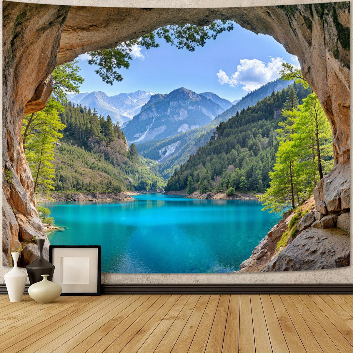 Zussun Nature Forest Tapestry Green Tree Wall Tapestry for Bedroom Aesthetic Plant Stream Pool Landscape Small Tapestries Wall Hanging for Dorm Living Room Decor 48 x 36 Inch