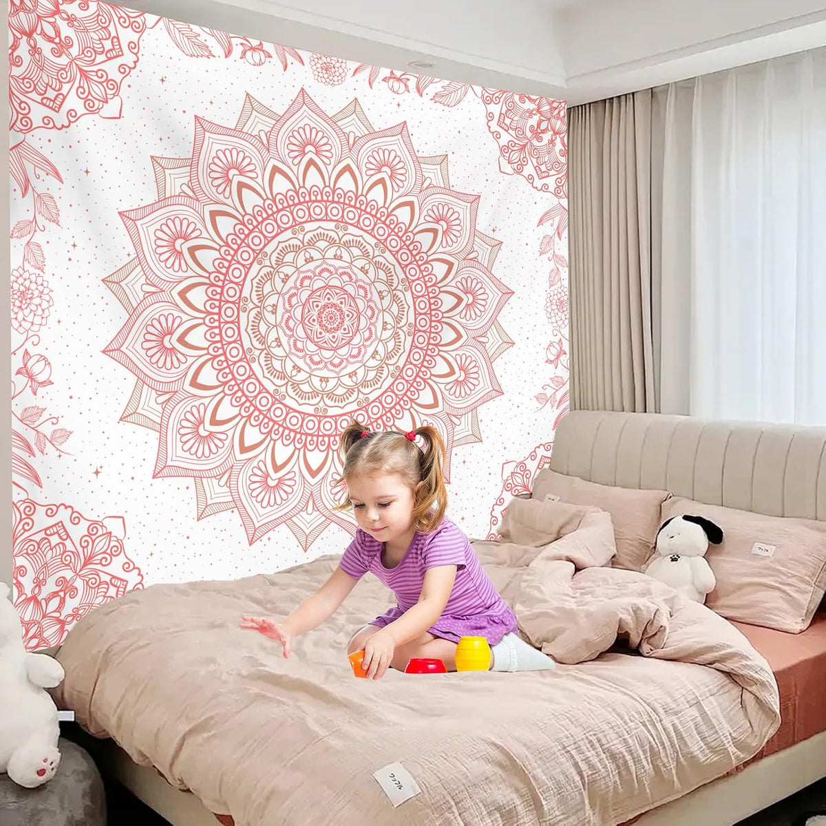 Apdidl Pink Boho Wall Tapestry for Bedroom,Mandala Bohemian Tapestries Girl