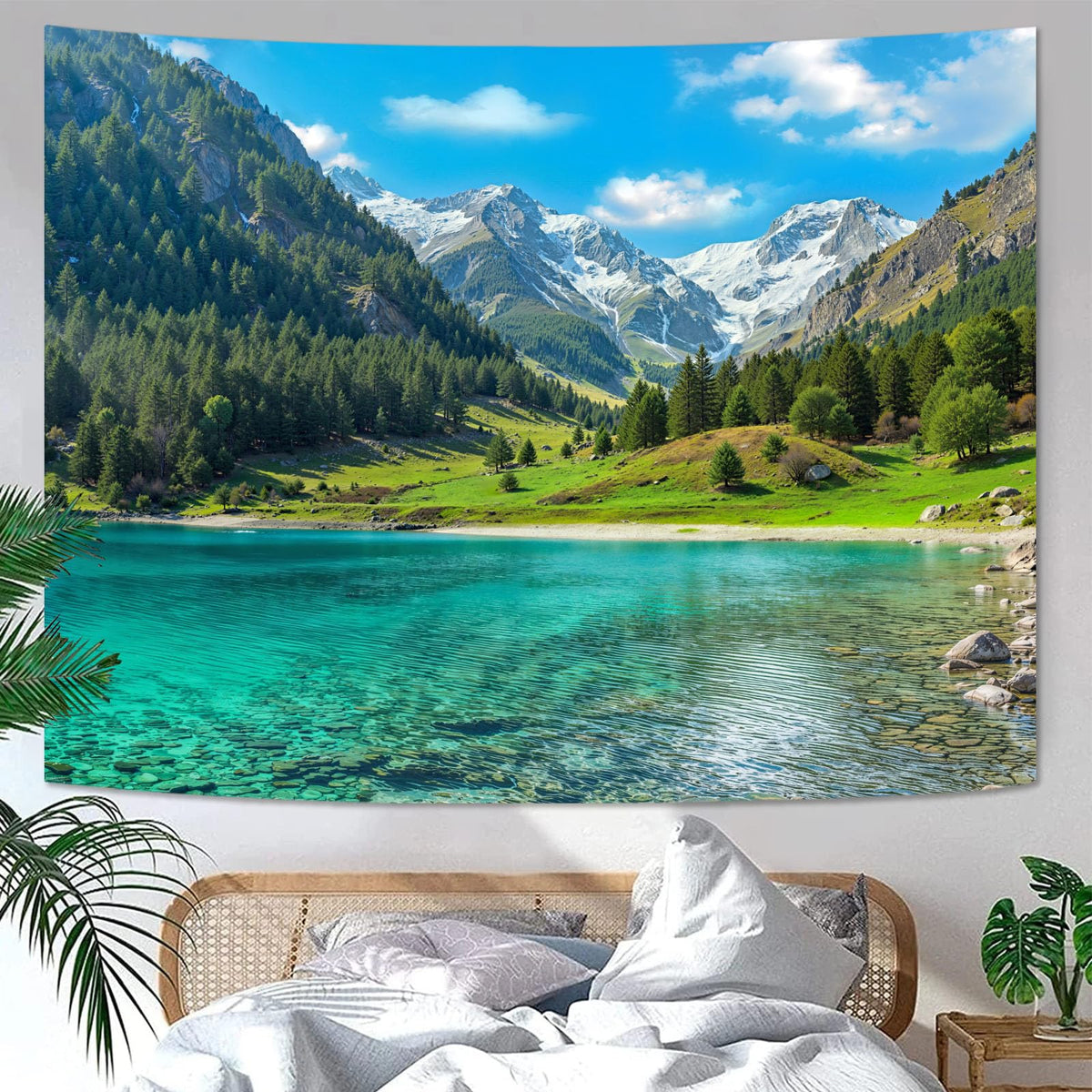 Zussun Nature Forest Tapestry Green Tree Wall Tapestry for Bedroom Aesthetic Plant Stream Pool Landscape Small Tapestries Wall Hanging for Dorm Living Room Decor 48 x 36 Inch