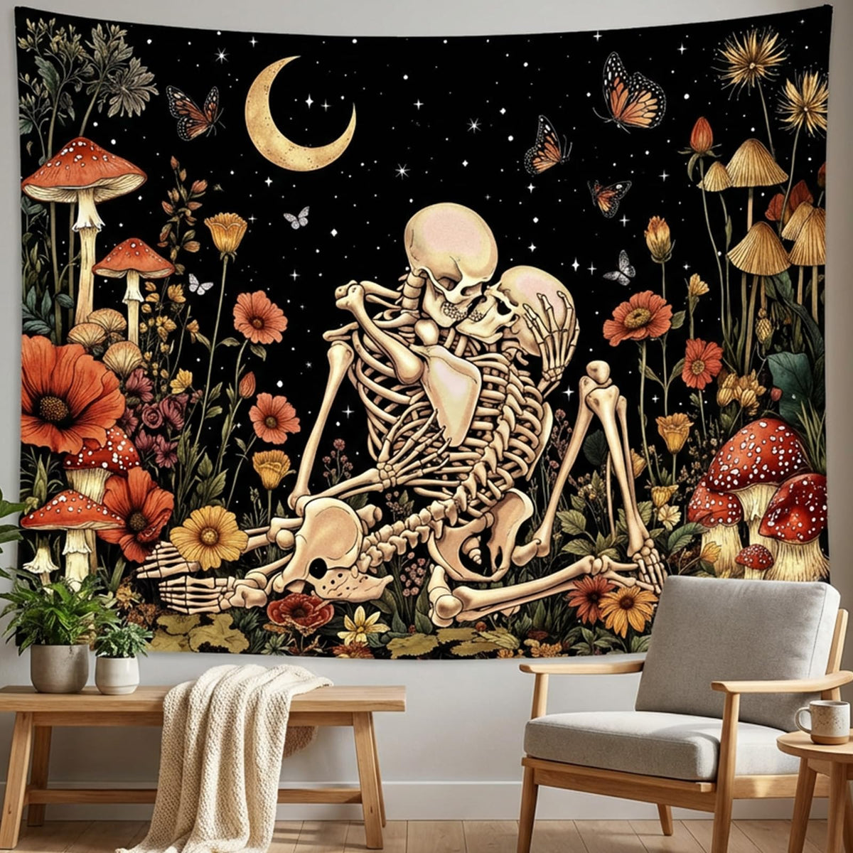 Lifeel Vintage Sun and Moon Tapestry, Boho Retro Green Plant Aesthetics Tapestries for Living Room Dorm, 36x48 inches