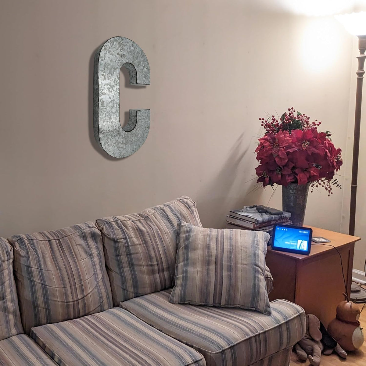 SciencePurchase 20" Metal Letter C Wall Decor, Silver with Rusted Edges, Galvanized Wall Mountable Decoration for Country, Mid-Century, or Farmhouse Themed Room or Event